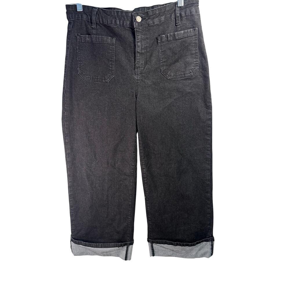 EVALESS Women’s Black Cuffed Jeans Size 16 Stretch Denim Cropped Ankle